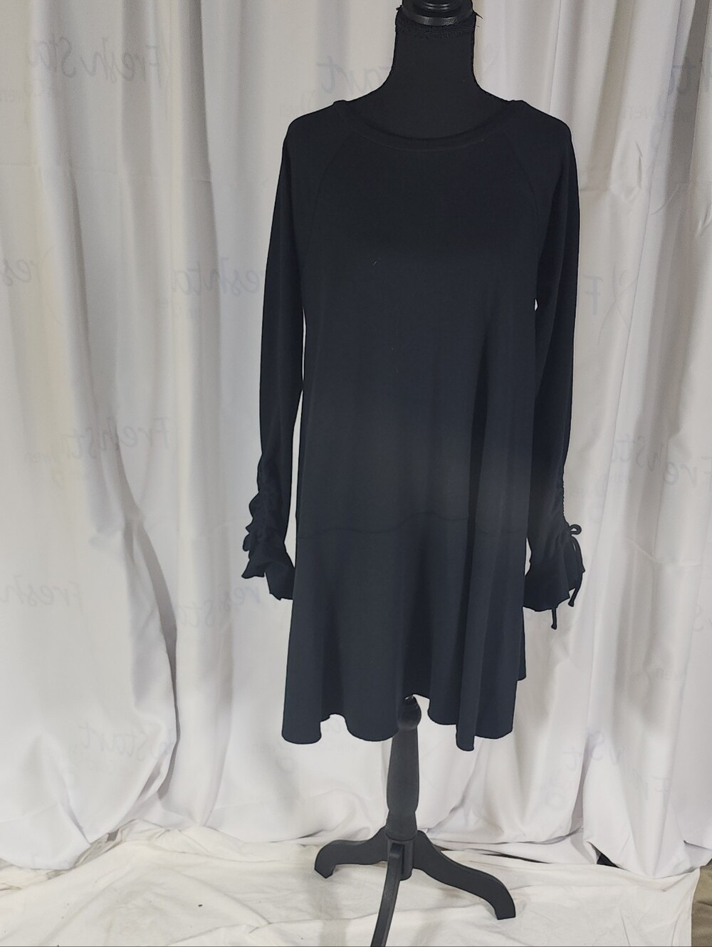Abound Black Long-Sleeve Swing Dress with Tie Cuffs